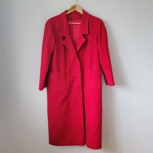 gorgeous vintage red wool coat long maxi winter pleated Rothstern lined cherry